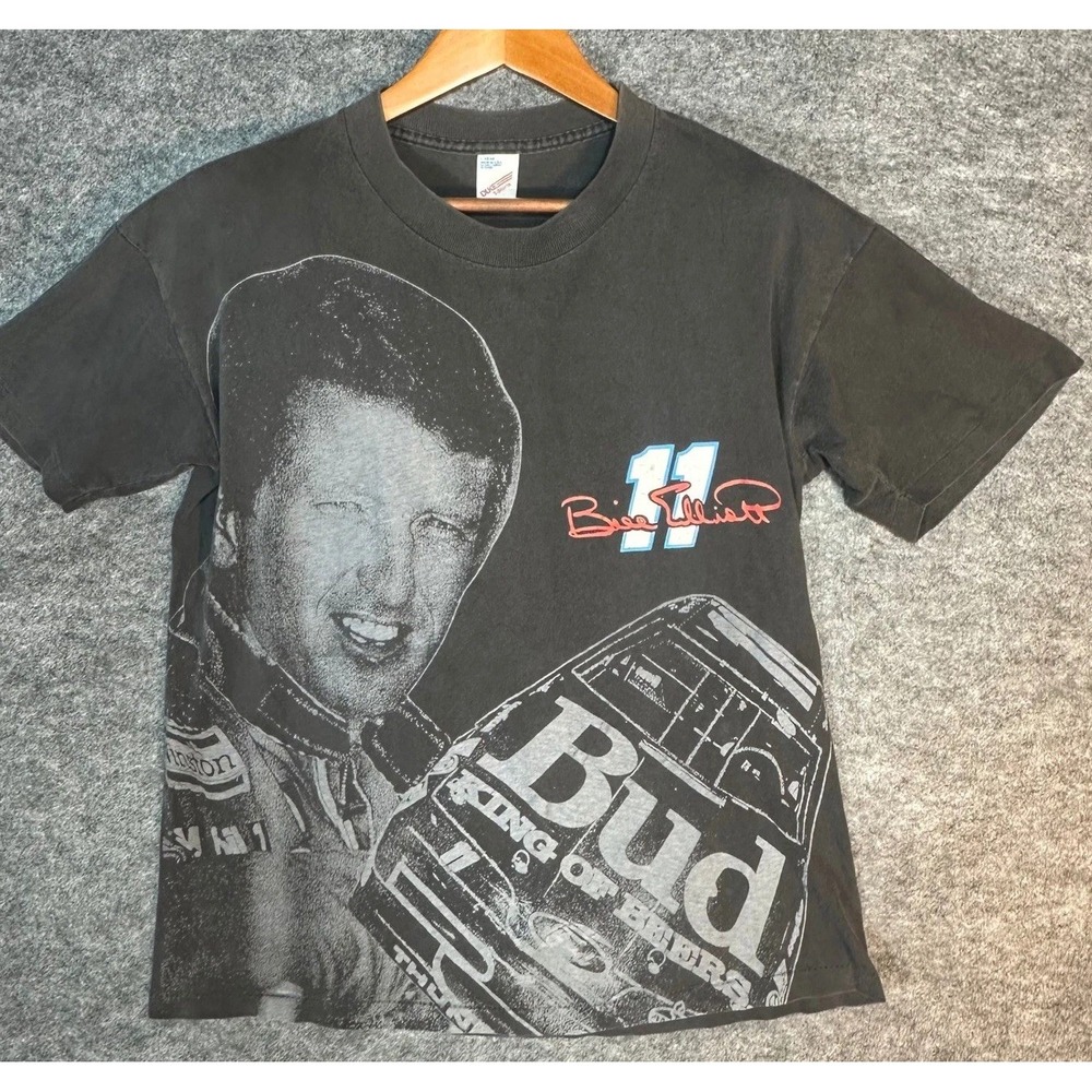 VTG 1992 NASCAR Bill Elliott AOP All Over Print Graphic T Shirt Men's Large‎